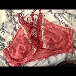 Victoria’s Secret High Neck Bralette Light Red Lace Up
